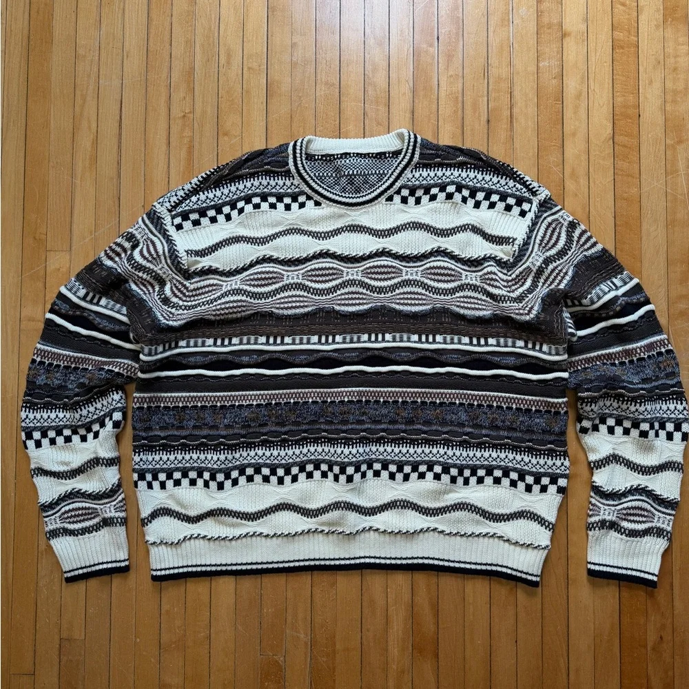 VTG 90s Unbranded Coogi Style 3D Knit Multicolored Grandpa Sweater Sz. XL - Picture 1 of 7